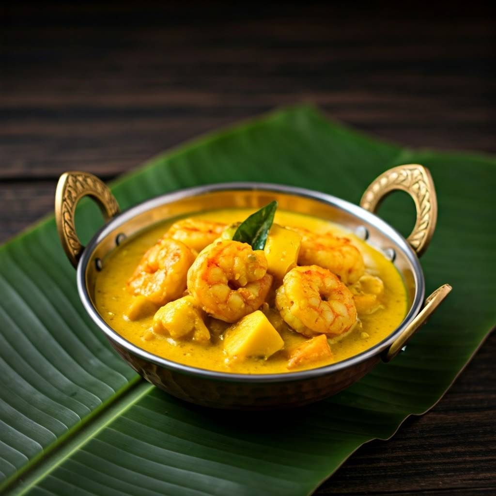 Chemmeen Manga Curry (Prawn Mango Curry) is a traditional Kerala dish that combines succulent prawns with the tanginess of raw mangoes...