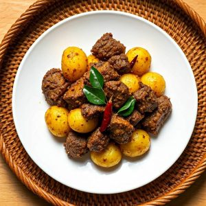 Beef Baby Potato Roast with tender beef, aromatic spices, and baby potatoes, a comforting dish for family meals and special occasions.