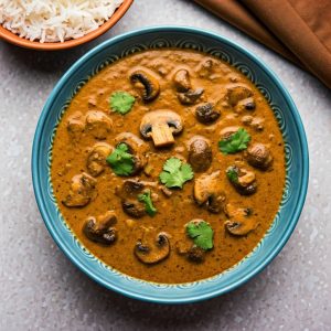 Mushroom Xacuti - Goan curry with mushrooms, coconut, and aromatic spices