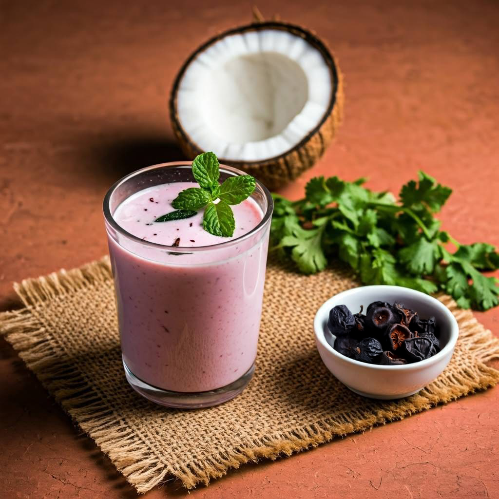 Sol Kadhi made with kokum and coconut milk, served chilled in a glass