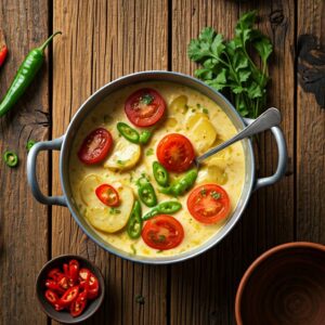 Kewa Datshi - Bhutanese potato and cheese stew in a bowl