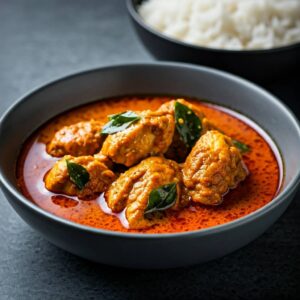 Quick Kerala-style chicken curry made in a pressure cooker with spices and coconut milk