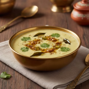 Gujarati Kadhi served in a traditional Indian bowl