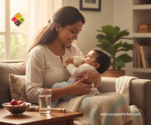 Mother feeding her baby safely with a bottle, showing proper infant nutrition and care.
