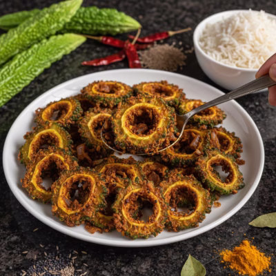 Kakarkaya Ulli Karam – South Indian stuffed bitter gourd with spicy onion masala