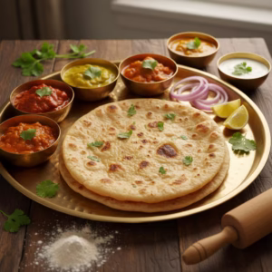 Freshly cooked whole-wheat chapati on a traditional Indian plate with soft puffed texture