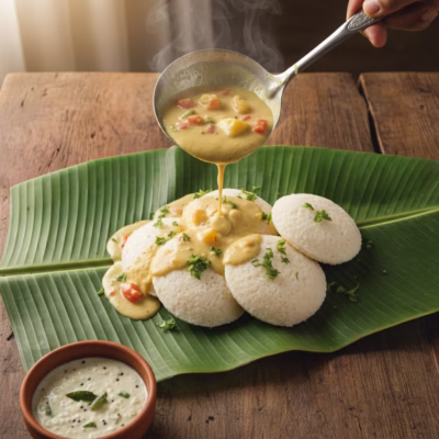 Kumbakonam Kadappa served as a soft, slightly chunky dal and potato gravy with idli and dosa