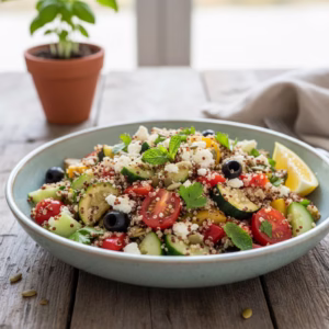 Colorful Quinoa & Vegetable Salad in a bowl, fresh and healthy